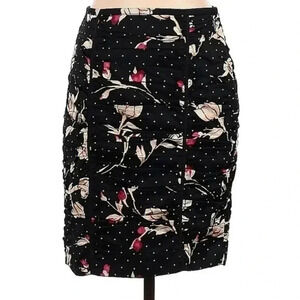 White House Black Market | Black Floral Polka Dot Ruched Pencil Skirt Size 2 XS
